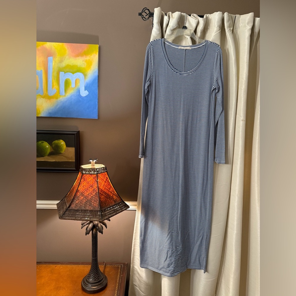 Peruvian Connection Navy and White Striped Maxi Dress (100% cotton)